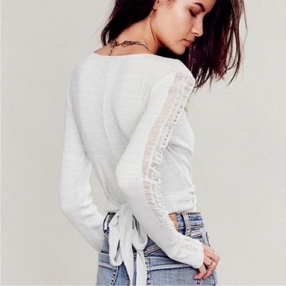 NWT Free People Nevermind Crop Wrap Top thumb holes mesh ballet We the Free - Picture 10 of 13